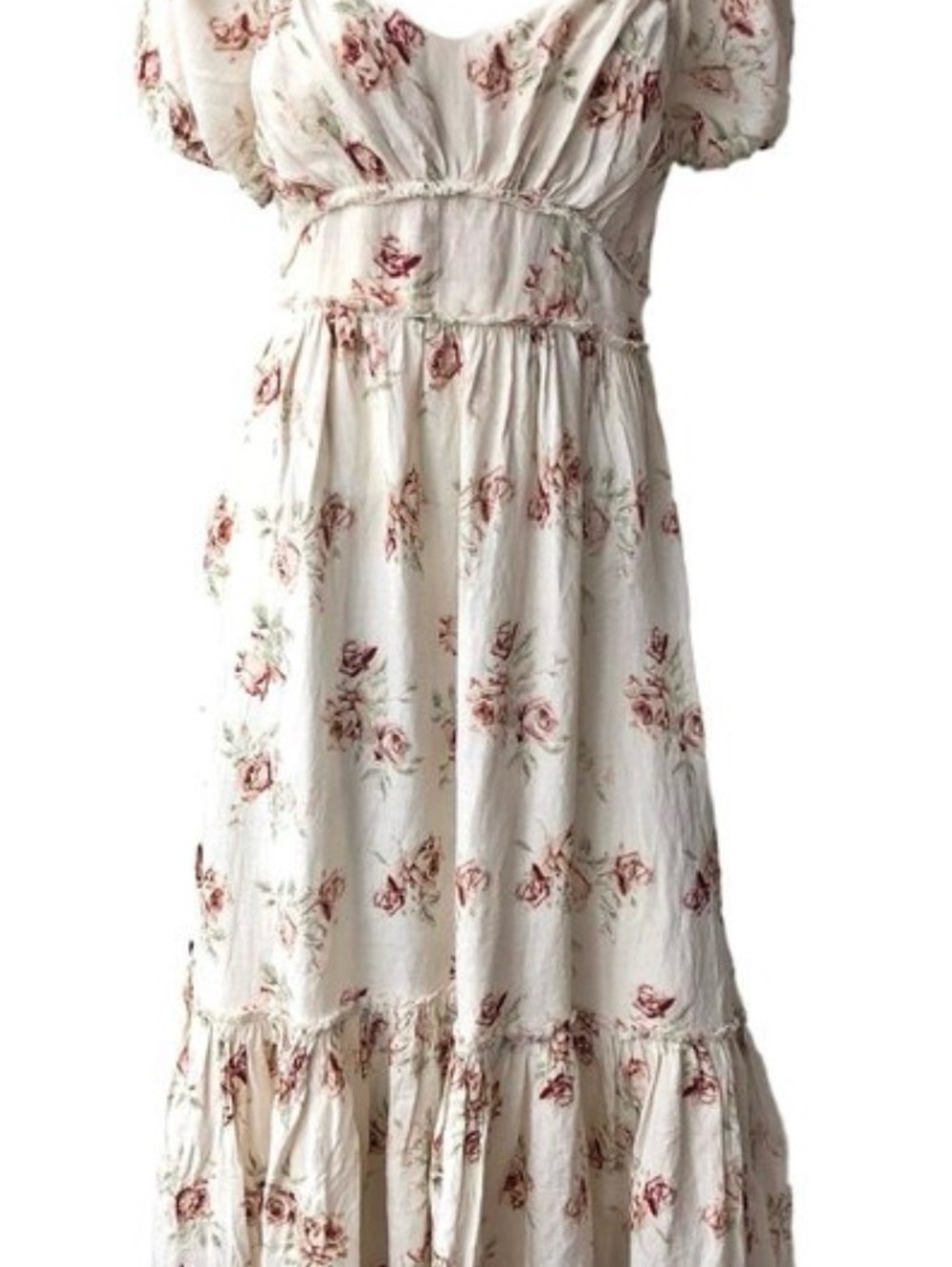 LoveShackFancy Angie Floral Linen Maxi Dress Puff Sleeves - Size 2 - EUC - $495